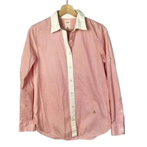 J. Crew The Washed Shirt Pink & White Stripe Long Sleeve Button Down 2 - Picture 1 of 4